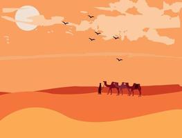 Camel on Desert Vector Art Illustration