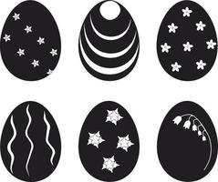 Simple vector illustration of six monochrome gothic easter eggs with pattern designs isolated on white background