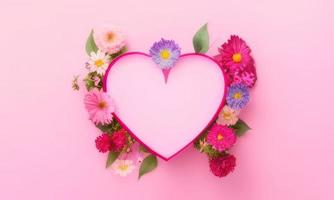 pink heart with pink flowers on pink background photo