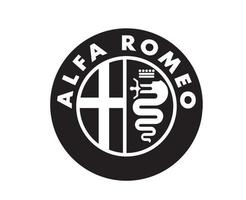 Alfa Romeo Brand Logo Symbol Black Design Italian cars Automobile Vector Illustration With Red Background