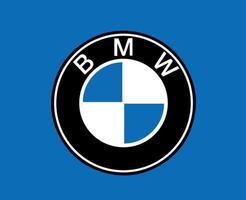 BMW Brand Logo Car Symbol Black And White Design Germany Automobile Vector Illustration With Blue Background