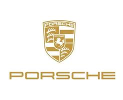 Porsche Logo Brand Symbol With Name Gold Design German Car Automobile Vector Illustration