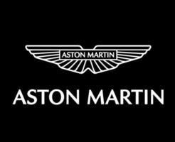 Aston Martin Brand Logo Symbol White With Name Design British cars Automobile Vector Illustration With Black Background