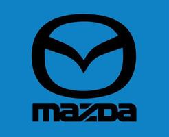 Mazda Logo Symbol Brand Car With Name Black Design Japan Automobile Vector Illustration With Blue Background