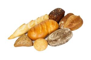 Different fresh bread, isolated on white background photo