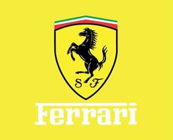 Ferrari Logo Brand Car Symbol With Name Design Italian Automobile Vector Illustration With Yellow Background