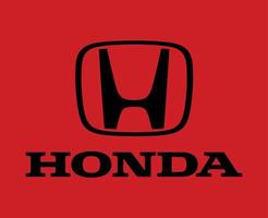 Honda Logo Brand Symbol With Name Black Design Japan Car Automobile Vector Illustration With Red Background