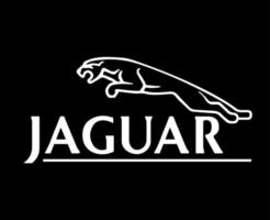 Jaguar Logo Brand Symbol With Name White Design British Car Automobile Vector Illustration With Black Background