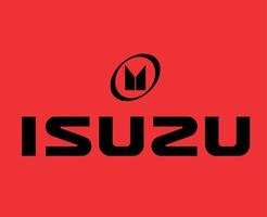 Isuzu Brand Logo Symbol With Name Black Design Japan Car Automobile Vector Illustration With Red Background