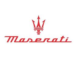 Maserati Symbol Brand Logo With Name Red Design Italian Car Automobile Vector Illustration