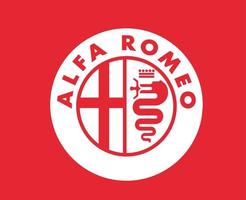 Alfa Romeo Brand Logo Symbol White Design Italian cars Automobile Vector Illustration With Red Background