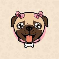 Perro raza pug con lazos y collar vector