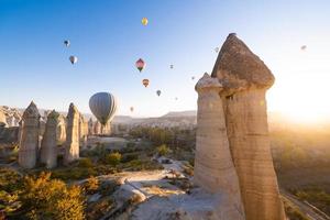 beautiful scenery flight of balloons in the mountains of Cappadocia in love valley photo