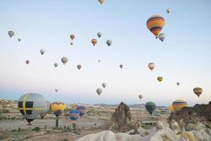 beautiful scenery flight of balloons in the mountains of Cappadocia. photo