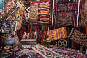 Turkish traditional antique carpets interior photo