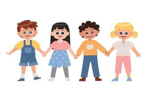 Cute children holding hands together cartoon vector