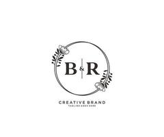 initial BR letters hand drawn feminine and floral botanical logo suitable for spa salon skin hair beauty boutique and cosmetic company. vector