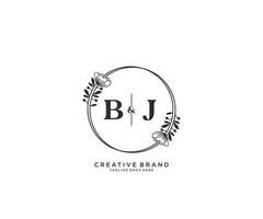 initial BJ letters hand drawn feminine and floral botanical logo suitable for spa salon skin hair beauty boutique and cosmetic company. vector