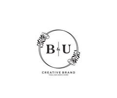 initial BU letters hand drawn feminine and floral botanical logo suitable for spa salon skin hair beauty boutique and cosmetic company. vector