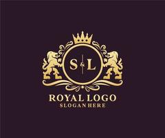 Initial SL Letter Lion Royal Luxury Logo template in vector art for Restaurant, Royalty, Boutique, Cafe, Hotel, Heraldic, Jewelry, Fashion and other vector illustration.