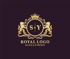 Initial SY Letter Lion Royal Luxury Logo template in vector art for Restaurant, Royalty, Boutique, Cafe, Hotel, Heraldic, Jewelry, Fashion and other vector illustration.