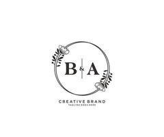 initial BA letters hand drawn feminine and floral botanical logo suitable for spa salon skin hair beauty boutique and cosmetic company. vector