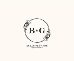 initial BG letters hand drawn feminine and floral botanical logo suitable for spa salon skin hair beauty boutique and cosmetic company. vector