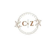 initial CZ letters Beautiful floral feminine editable premade monoline logo suitable for spa salon skin hair beauty boutique and cosmetic company. vector