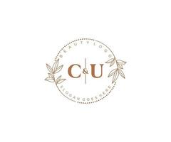 initial CU letters Beautiful floral feminine editable premade monoline logo suitable for spa salon skin hair beauty boutique and cosmetic company. vector