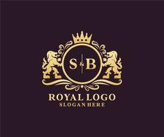 Initial SB Letter Lion Royal Luxury Logo template in vector art for Restaurant, Royalty, Boutique, Cafe, Hotel, Heraldic, Jewelry, Fashion and other vector illustration.