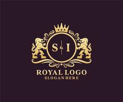 Initial SI Letter Lion Royal Luxury Logo template in vector art for Restaurant, Royalty, Boutique, Cafe, Hotel, Heraldic, Jewelry, Fashion and other vector illustration.