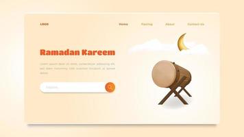 Minimal ramadan kareem landing page design template with a large drum called bedug vector