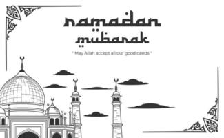 Ramadán Mubarak antecedentes vector ilustración en negro y blanco estilo