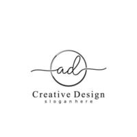 Initial AD handwriting logo with circle hand drawn template vector