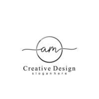 Initial AM handwriting logo with circle hand drawn template vector