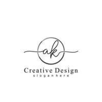 Initial AK handwriting logo with circle hand drawn template vector