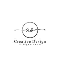 Initial AO handwriting logo with circle hand drawn template vector