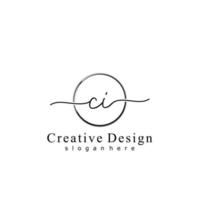 Initial CI handwriting logo with circle hand drawn template vector