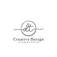 Initial DT handwriting logo with circle hand drawn template vector