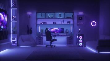 Gaming Workstation Neon Lights Room video
