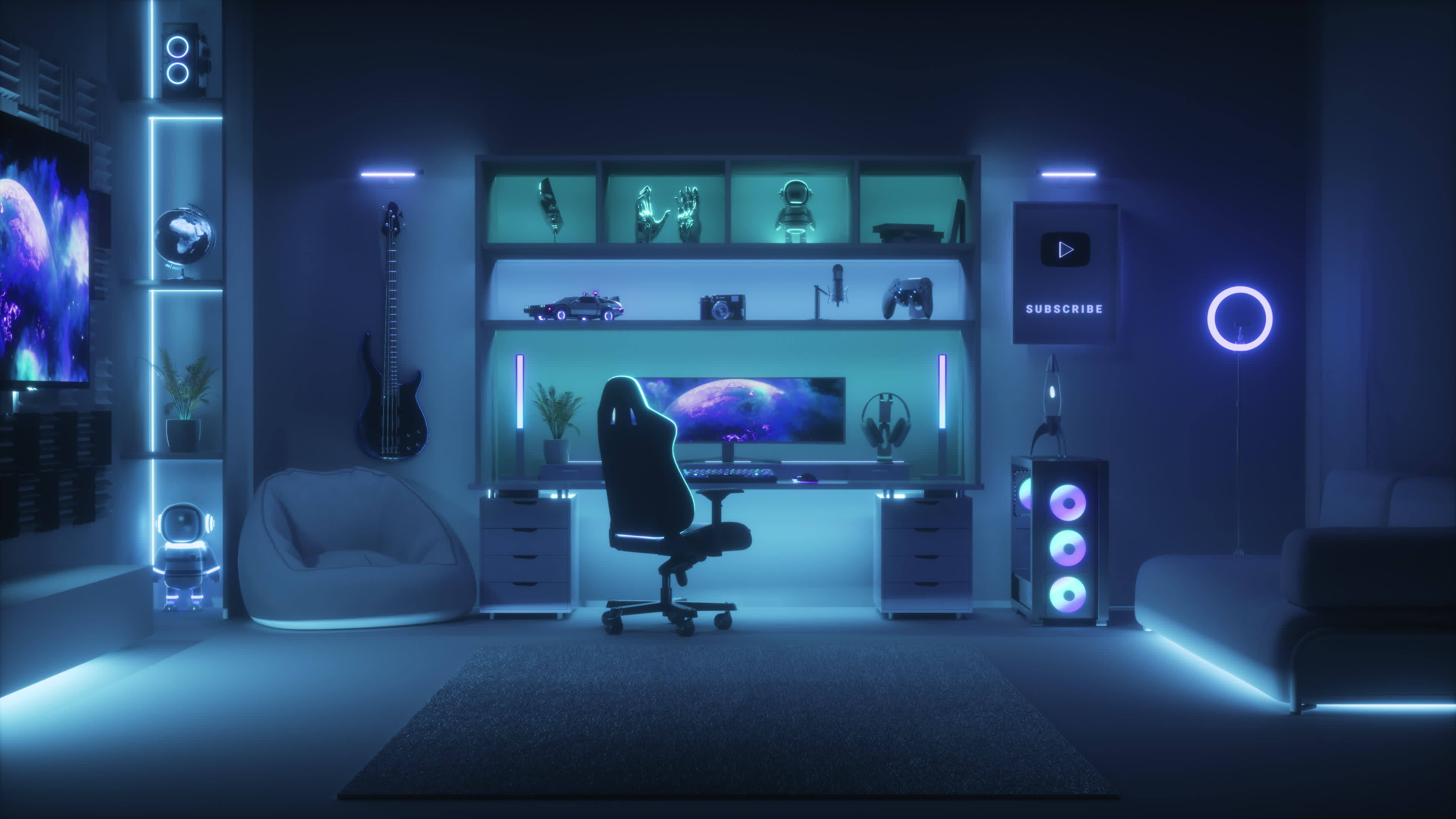 Gaming PC room with Led lights 20510221 Stock Video at Vecteezy