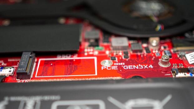 Circuit board with resistors microchips and electronic components. Computer hardware technology. Integrated communication processor. Information engineering. PCB. photo