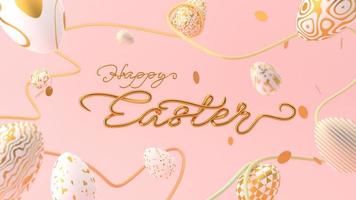 Easter egg and gold text on pink background. Happy easter concept. 3D render photo