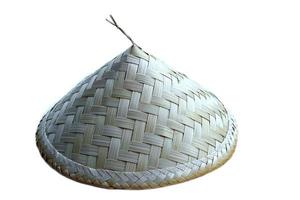 Woven bamboo lid isolated on white background. Concept, handmade basketary made from natural material, use for cover food, protect food from flys, insects or dust. photo