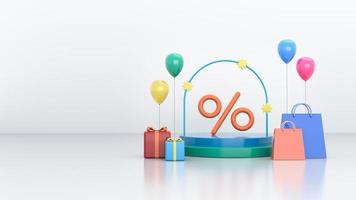 3D illustration for shopping offer. 3d stage with an offer photo