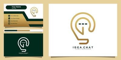 bulb lamp logo design with talk or chat and business card vector