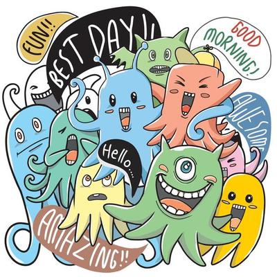 a doodle of a bunch of monsters who are smiling to people in Kendal, Central Java Province, Indonesia on February 13, 2021