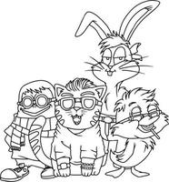 Line art of penguin, cat, duck, and rabbit cartoon. Suitable for coloring book, coloring pages, etc vector