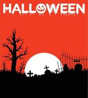 Halloween background with spooky graveyard silhouette and copy space area. Suitable for poster, backgrund, card, etc vector