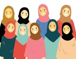 Set of hijab woman vector in various colors and expressions